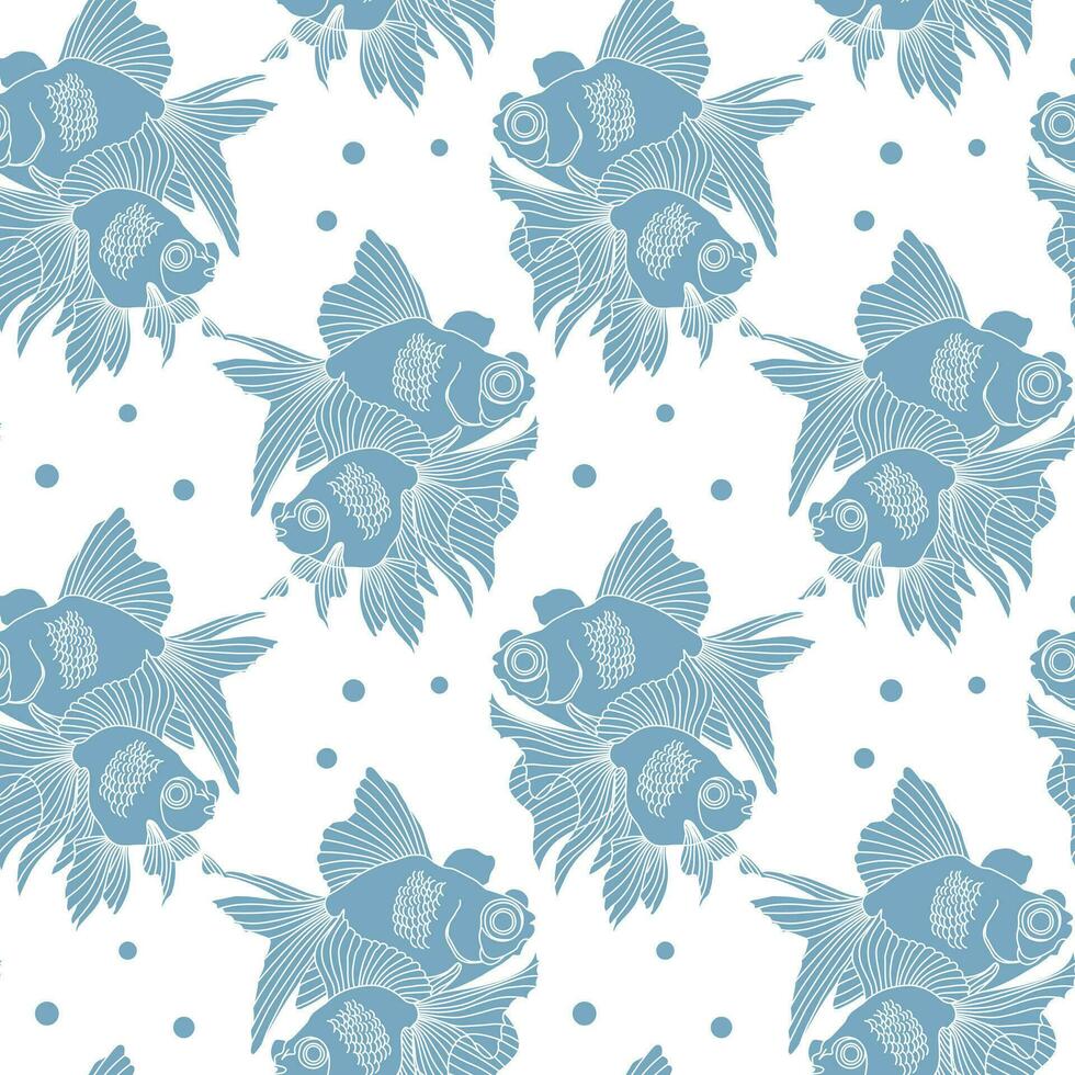 Seamless pattern, cute elegant fish on blue water background. Print, background, vector