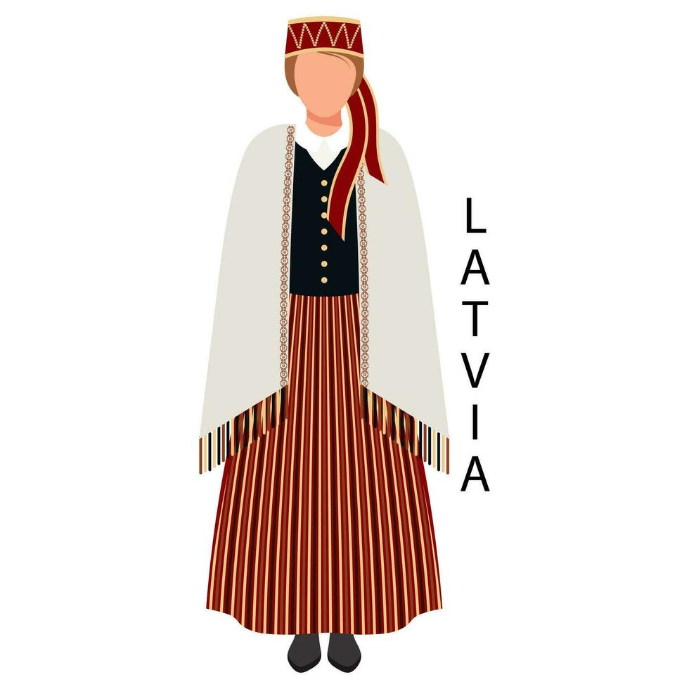 Woman in Latvian folk costume. Culture and traditions of Latvia. Illustration, vector