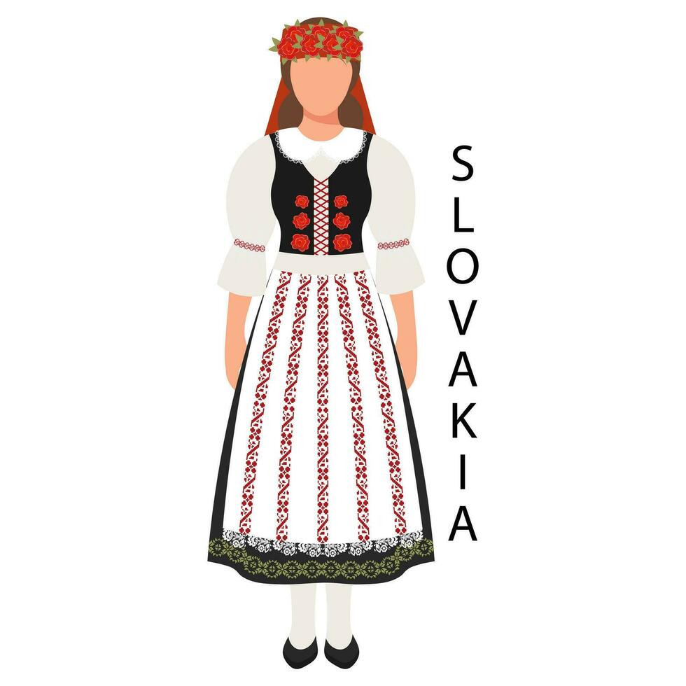 Woman in Slovak folk costume. Culture and traditions of Slovakia. Illustration, vector