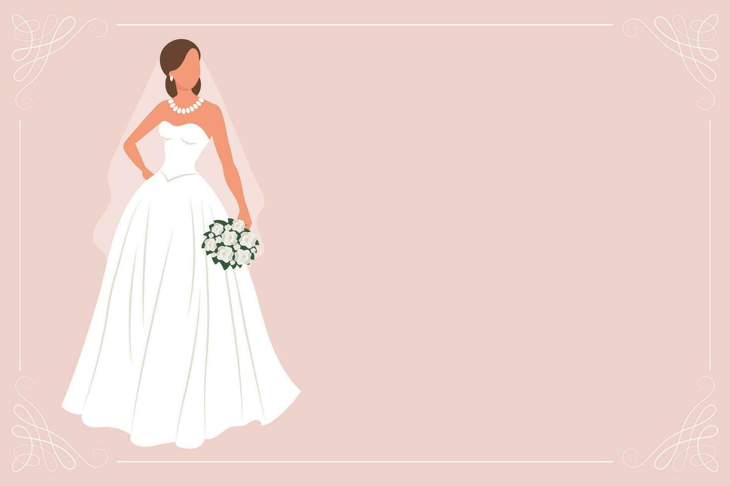 novia en un blanco Boda vestir con un ramo de flores de flores lujo Boda bandera modelo para invitación. ilustración, vector