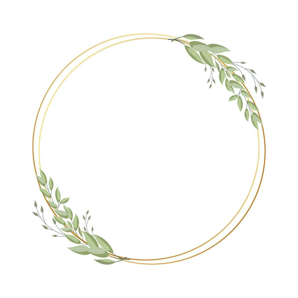 Luxurious frame, wreath with delicate branches of laurel leaves, eucalyptus leaves. Template for cards and invitations in boho style. Vector