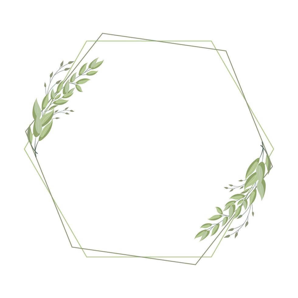 Luxurious frame, wreath with delicate branches of laurel leaves, eucalyptus leaves. Template for cards and invitations in boho style. Vector