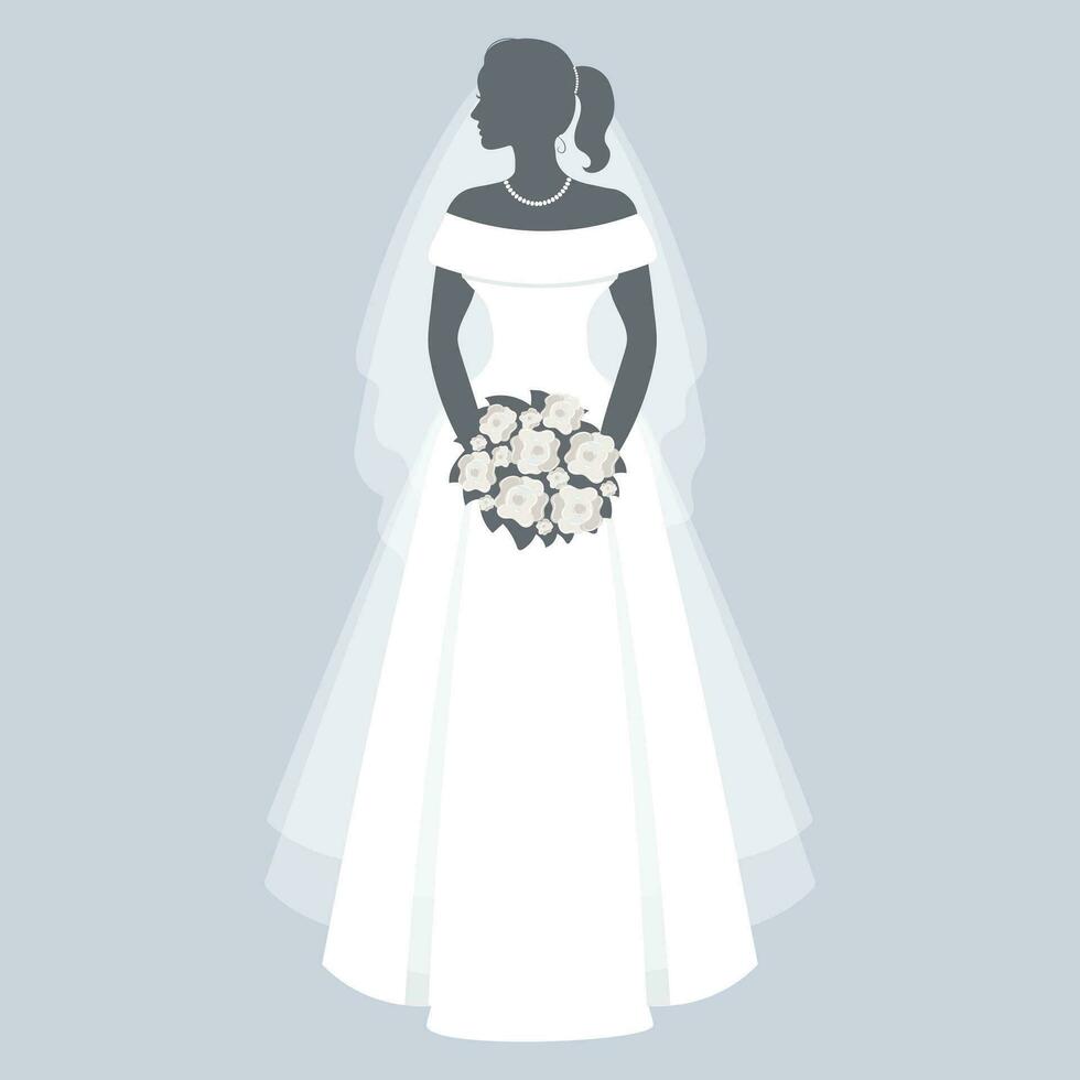 novia en un Boda vestido, silueta. lujo Boda ilustración, modelo para invitación, tarjetas ilustración, vector