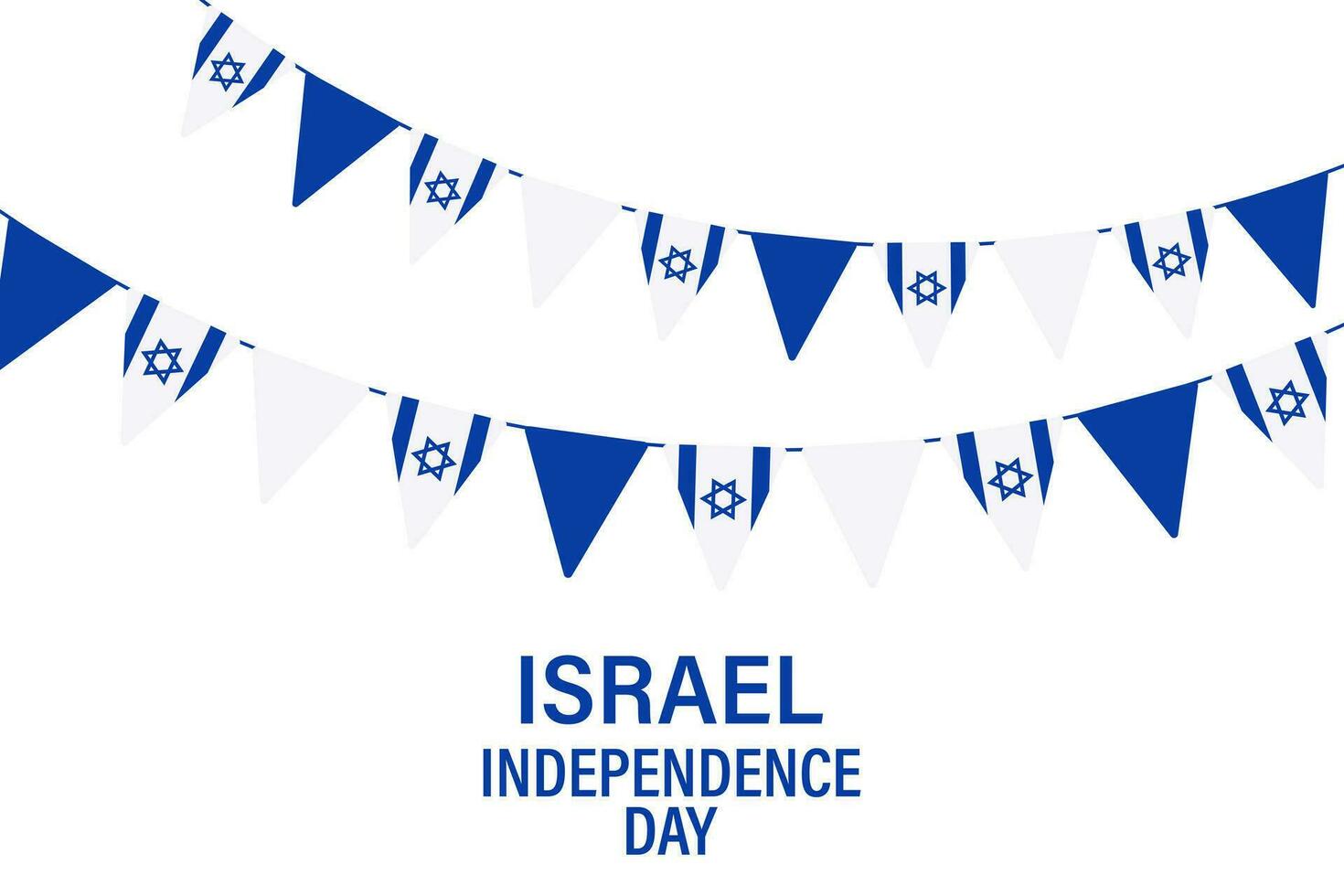 Israel independencia día. bandera con un guirnalda de azul y blanco banderas y papel picado, israelí banderas ilustración, vector