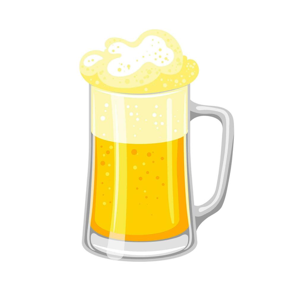 Glass mug with foamy beer. Drink. Illustration, vector