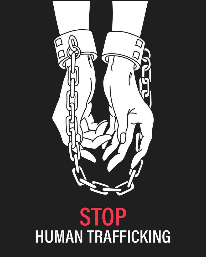 Hands in chains. Stop human trafficking. National slavery and human trafficking concept. Illustration, vector. vector