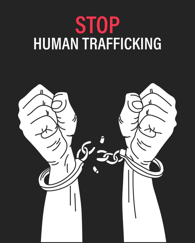 manos en cadenas detener humano tráfico nacional esclavitud y humano trata concepto. ilustración, vector. vector