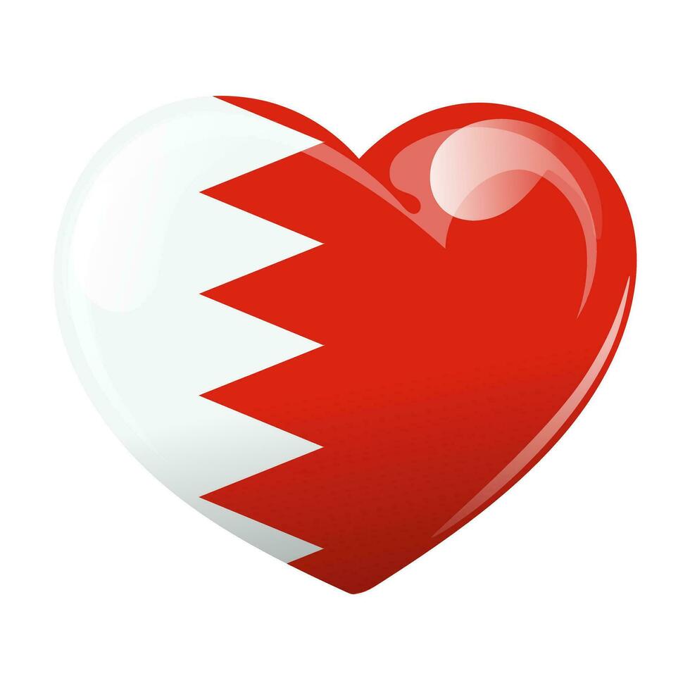 Bahrain flag in the shape of a heart. Love heart with Bahrain flag. 3D illustration, vector