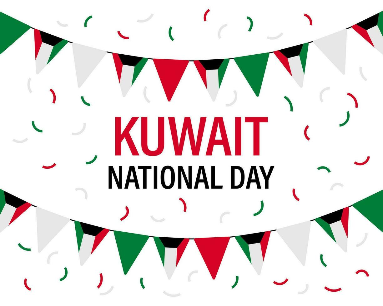 Kuwait Independence Day, Kuwait National Day. Banner with a garland of flags and confetti. Poster, vector