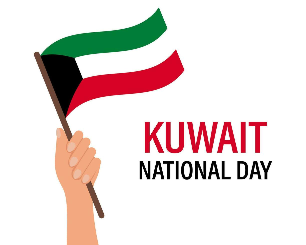 Kuwait Independence Day, Kuwait National Day. Hand holding Kuwait flag. Poster, vector