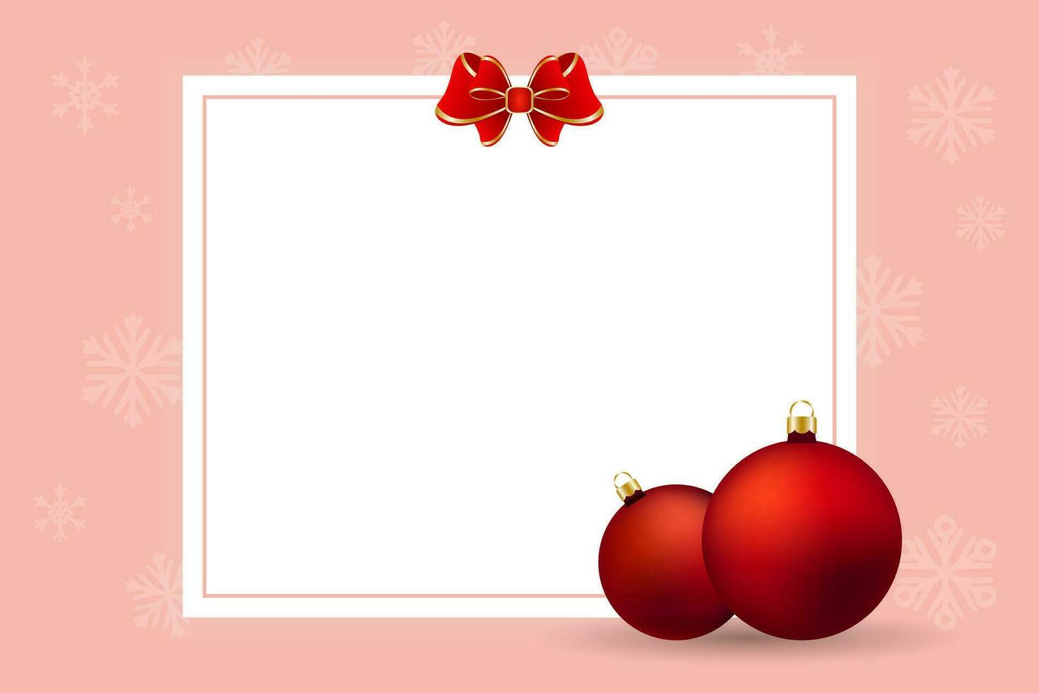 New Year greeting card template for text with Christmas balls and bow. Banner, flyer. Vector