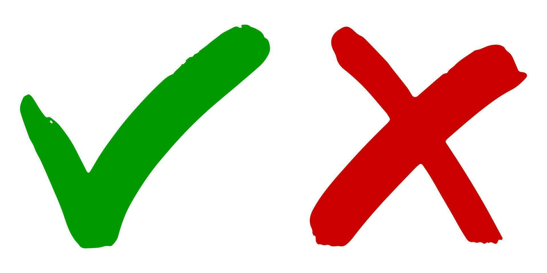 dibujado a mano de marca de verificación verde y cruz roja aislada. icono correcto e incorrecto. ilustración vectorial vector