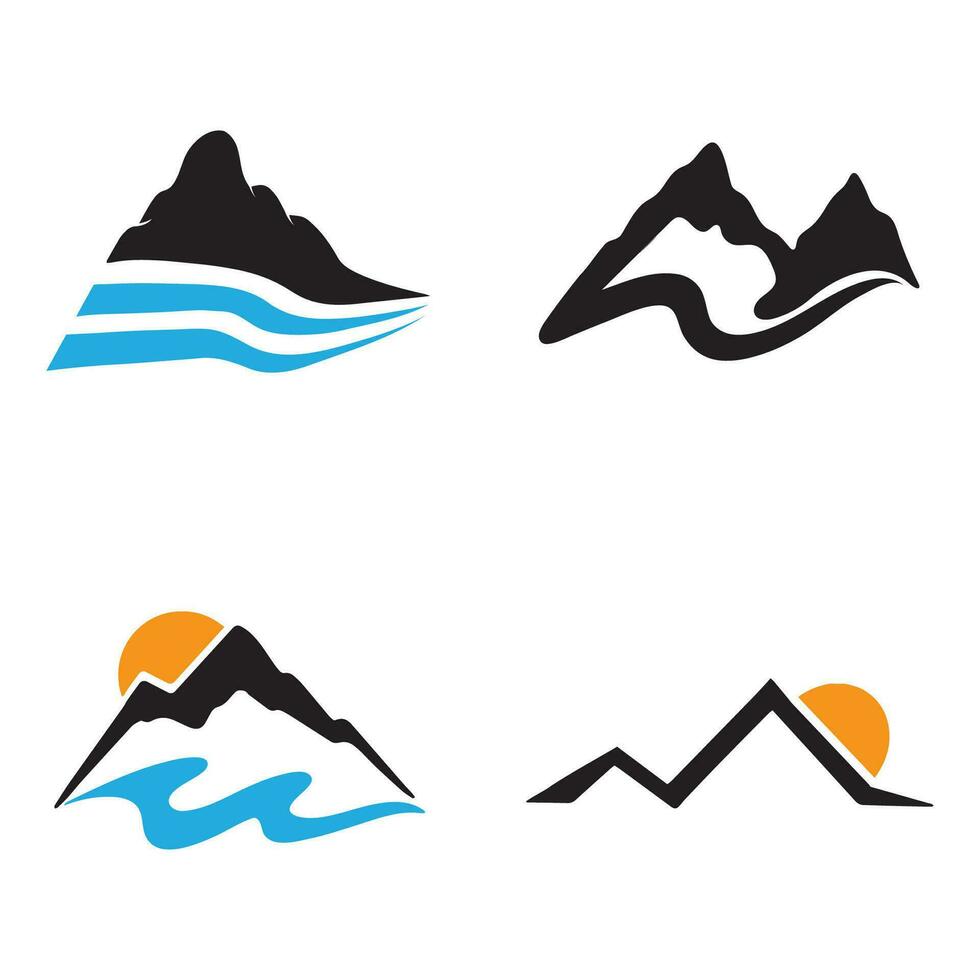 Logos of rivers, creeks, riverbanks and streams. River logo with combination of mountains and farmland with concept design vector illustration template.