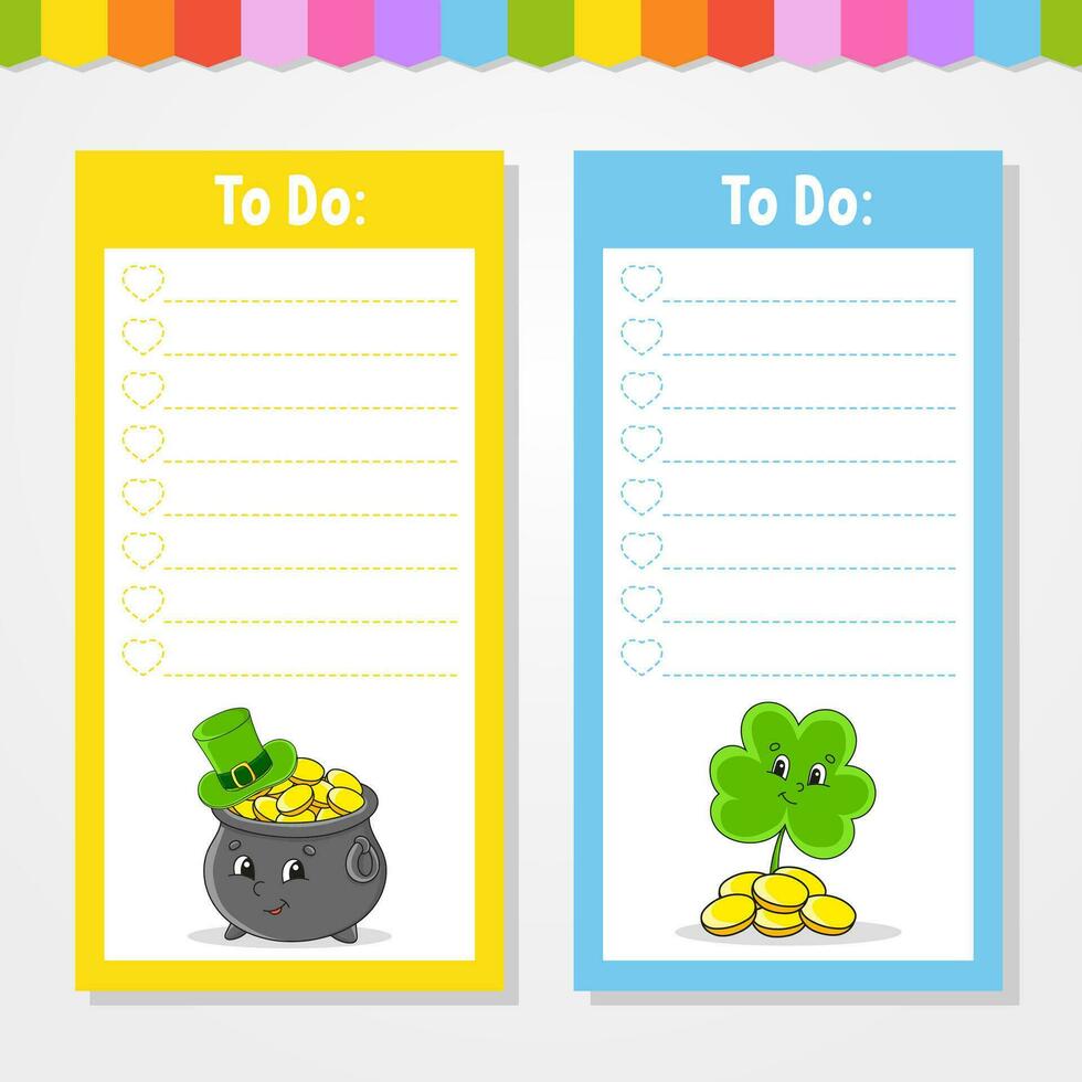 To do list for kids. Empty template. The rectangular shape. Funny character. cartoon style. For the diary, notebook, bookmark. Vector illustration.