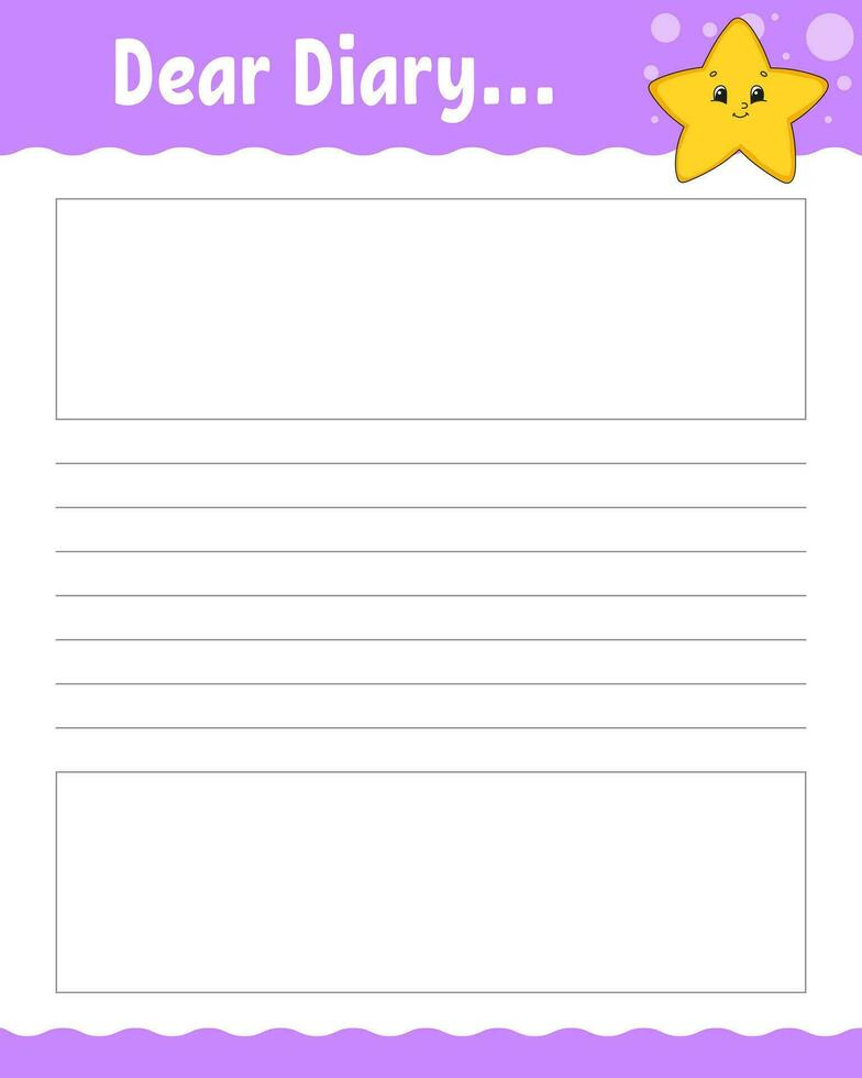Lined sheet template. Handwriting paper. For diary, planner, checklist, wish list. With cute character. Vector illustration.