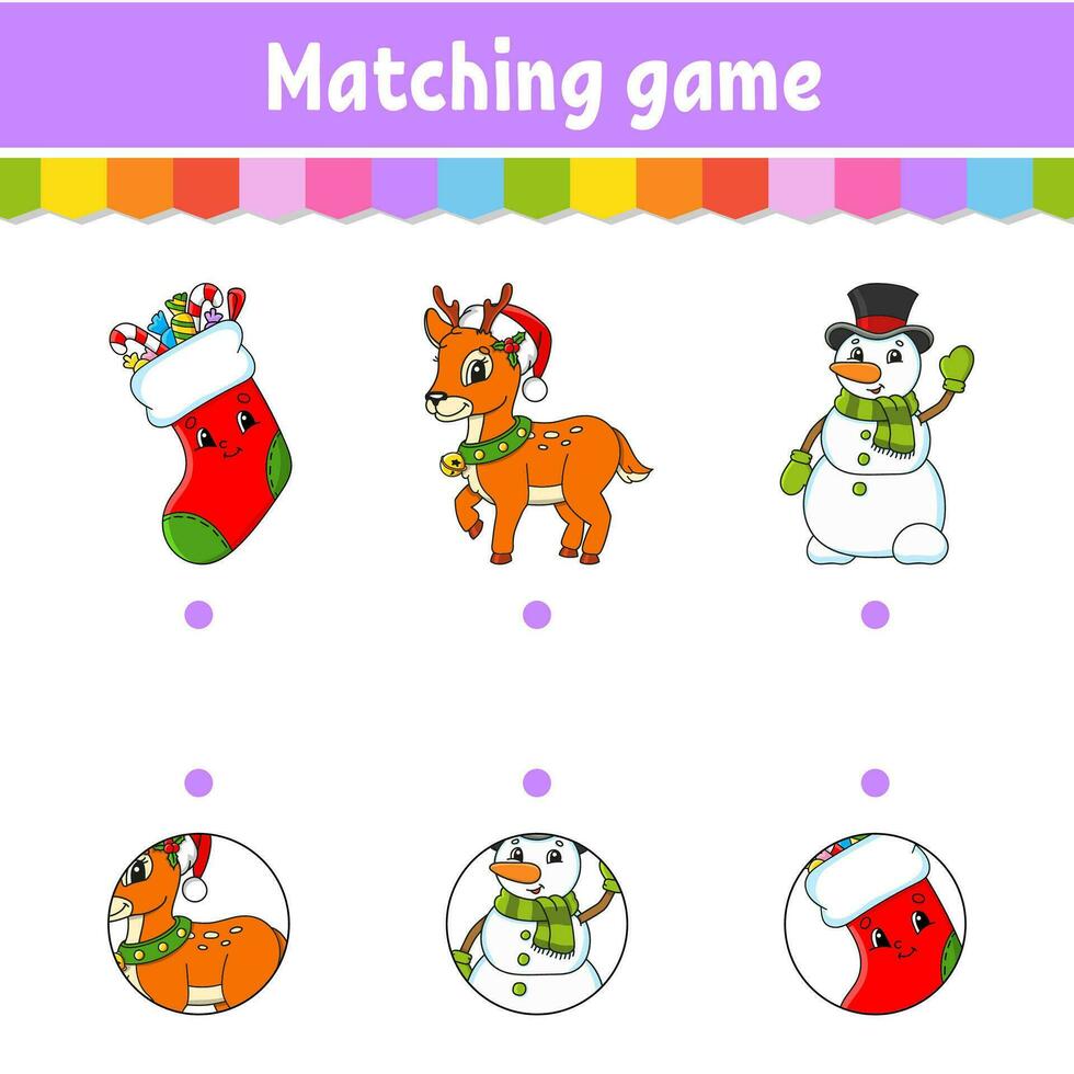 Matching game for kids. Education developing worksheet. Draw a line. Activity page. cartoon character. Vector illustration.