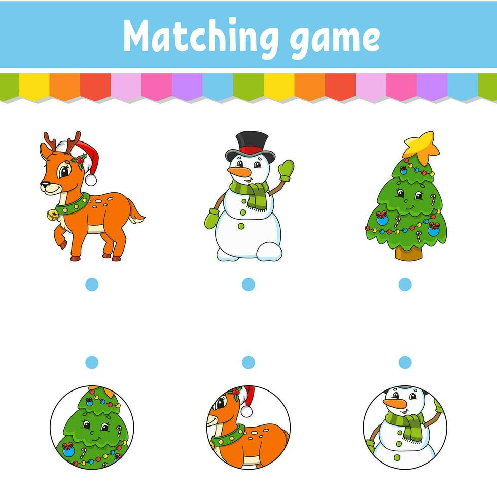 Matching game for kids. Education developing worksheet. Draw a line. Activity page. cartoon character. Vector illustration.