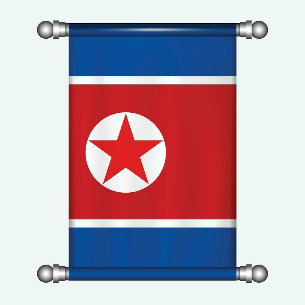 Realistic hanging flag of NORTH KOREA pennant vector