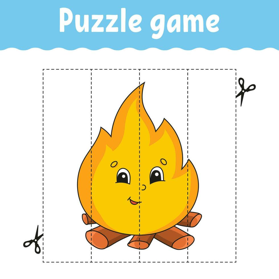 Puzzle game for kids. Cutting practice. Education developing worksheet. Activity page. cartoon character. Vector illustration.