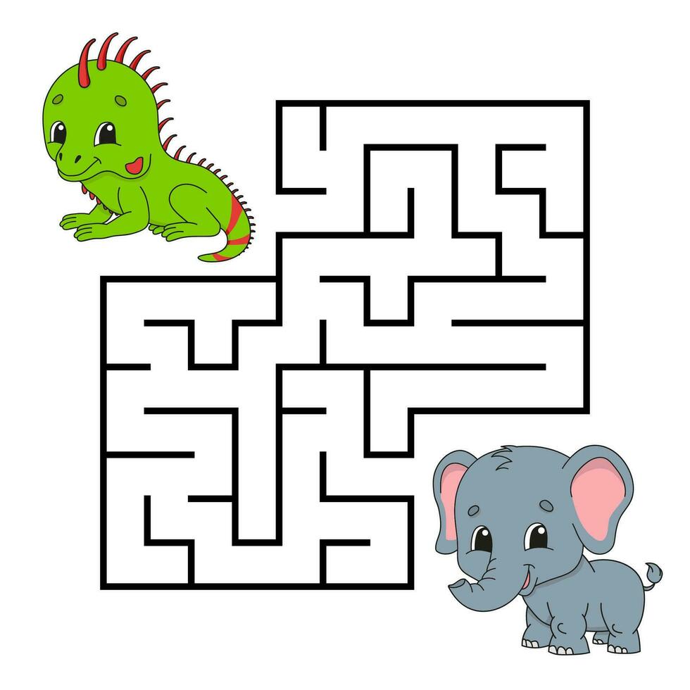 Square maze. Game for kids. Puzzle for children. Labyrinth conundrum. cartoon character. Isolated on white background. Vector illustration.