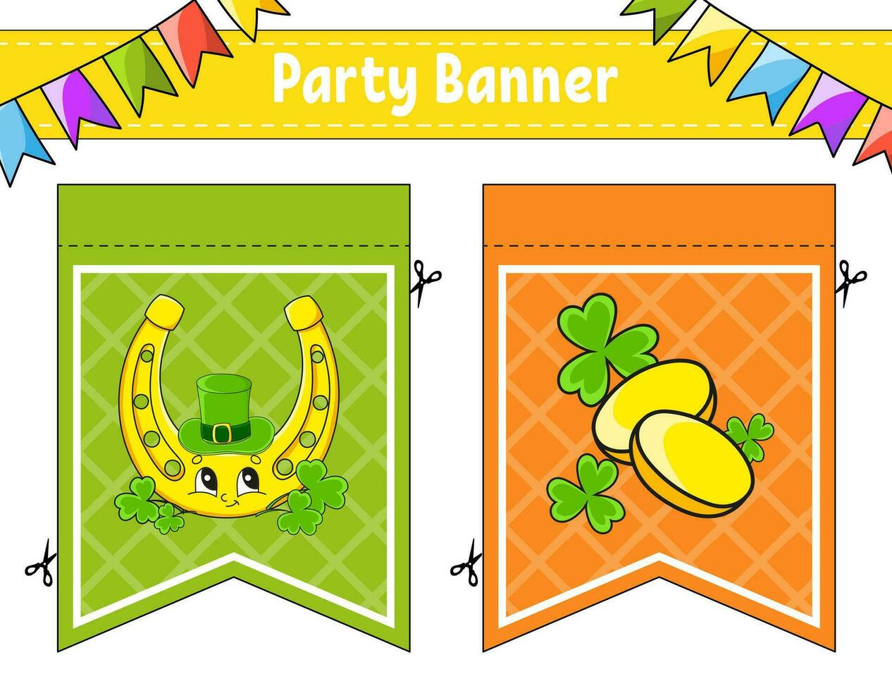 Party banner. With cute cartoon characters. For holidays, birthday, festive. Vector illustration.