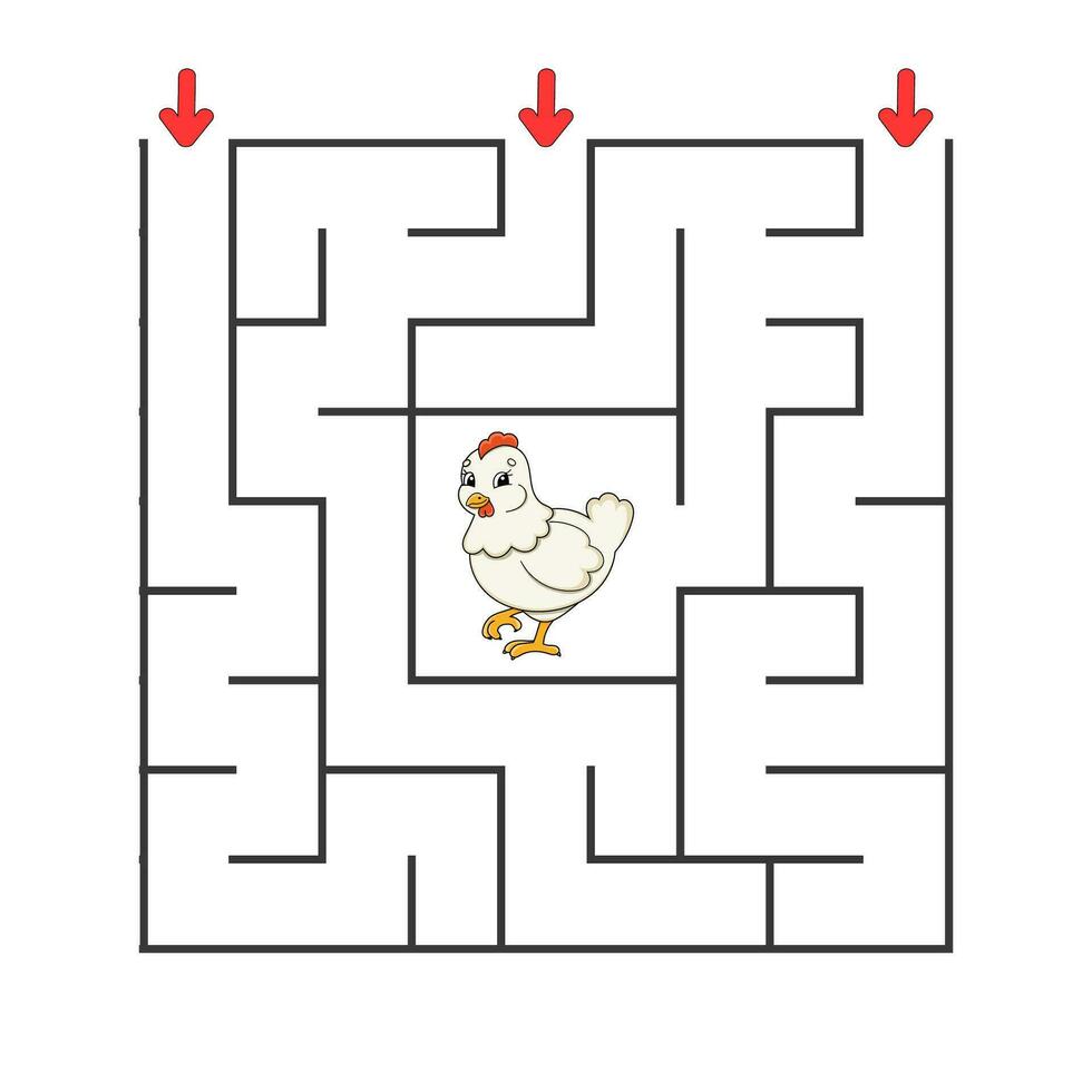 Square maze. Game for kids. Puzzle for children. cartoon character. Labyrinth conundrum. Find the right path. The development of logical and spatial thinking. Vector illustration.