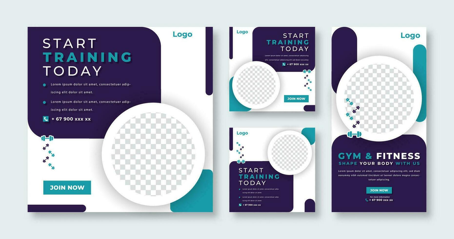 Sport Gym and Fitness Social Media Post for Online Marketing Promotion Banner, Story and Web Internet Ads Flyer vector