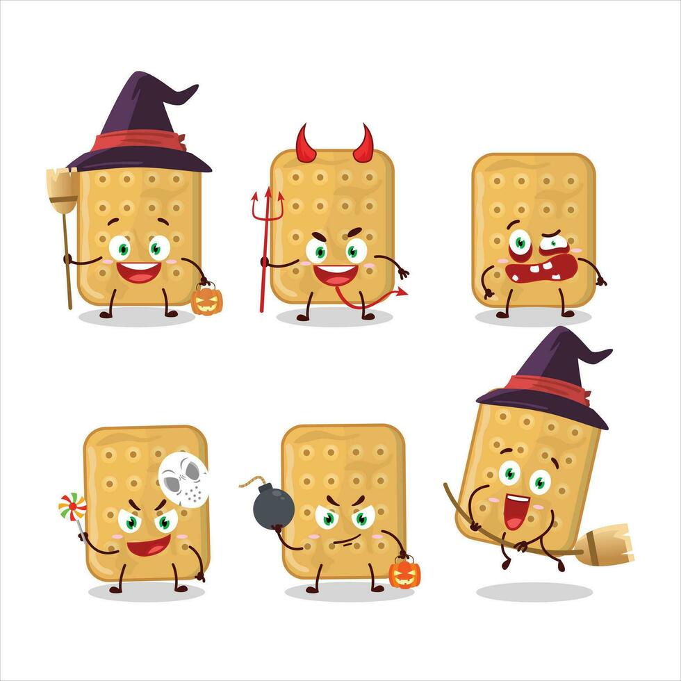Víspera de Todos los Santos expresión emoticones con dibujos animados personaje de galleta vector