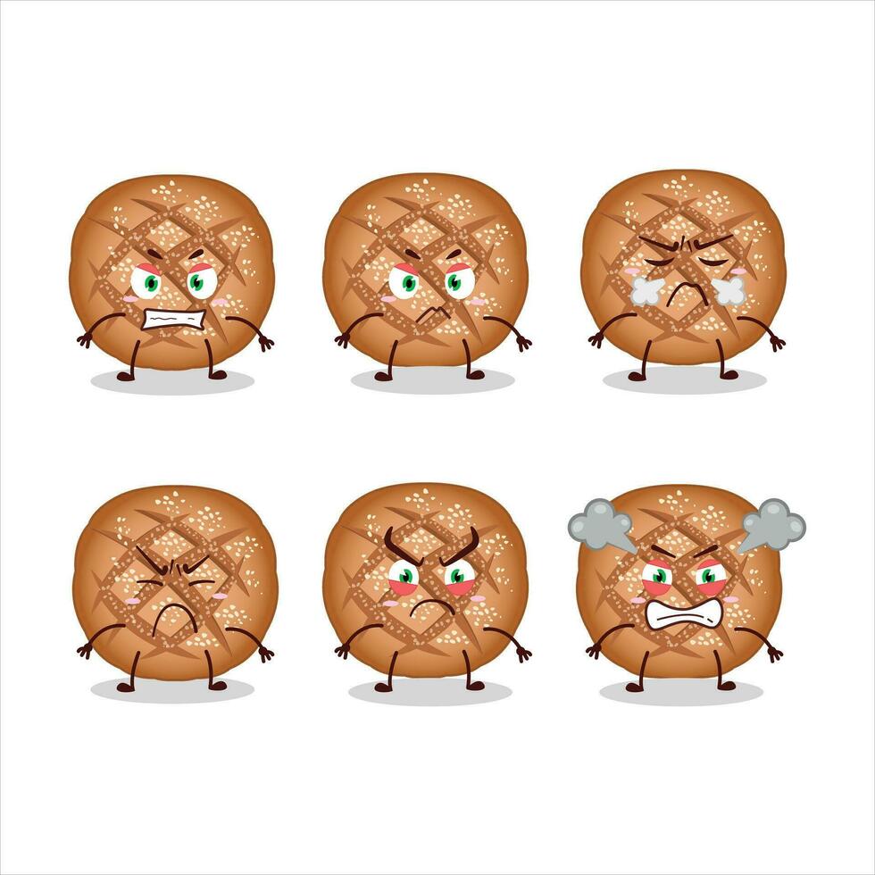 Round dark bread cartoon character with various angry expressions vector