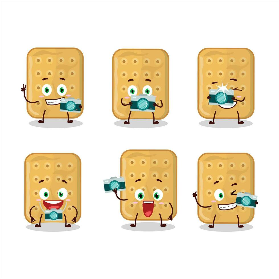 Photographer profession emoticon with biscuit cartoon character vector