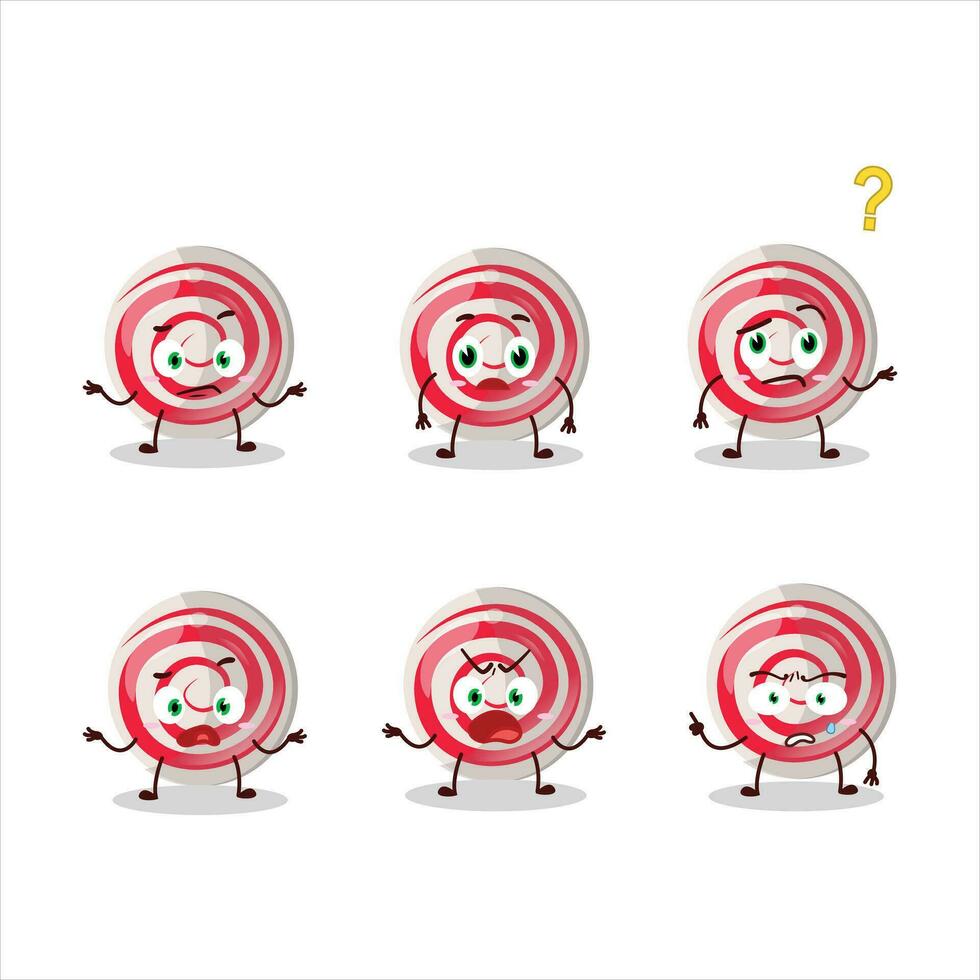 Cartoon character of spiral white candy with what expression vector