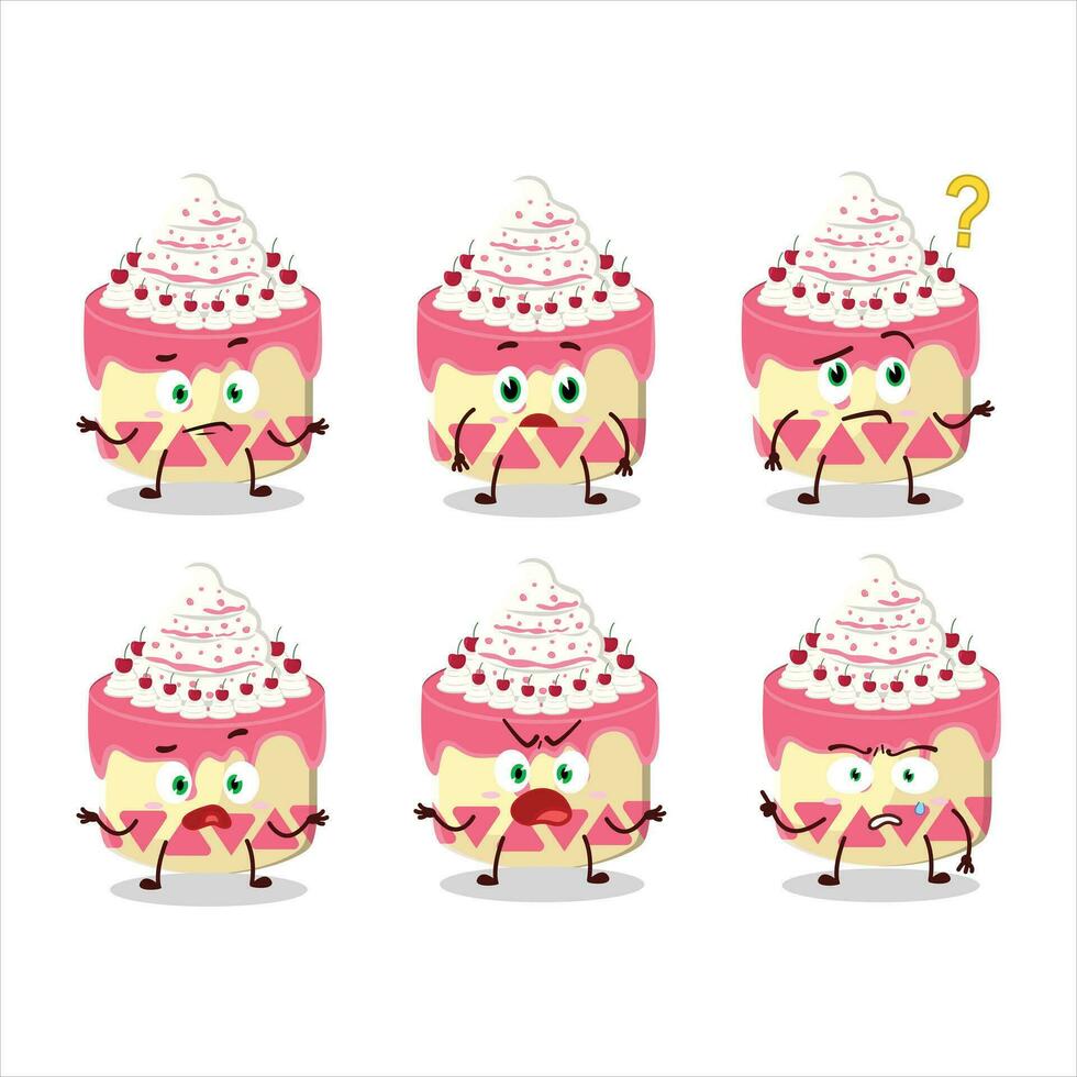 Cartoon character of sweety cake cherry with what expression vector