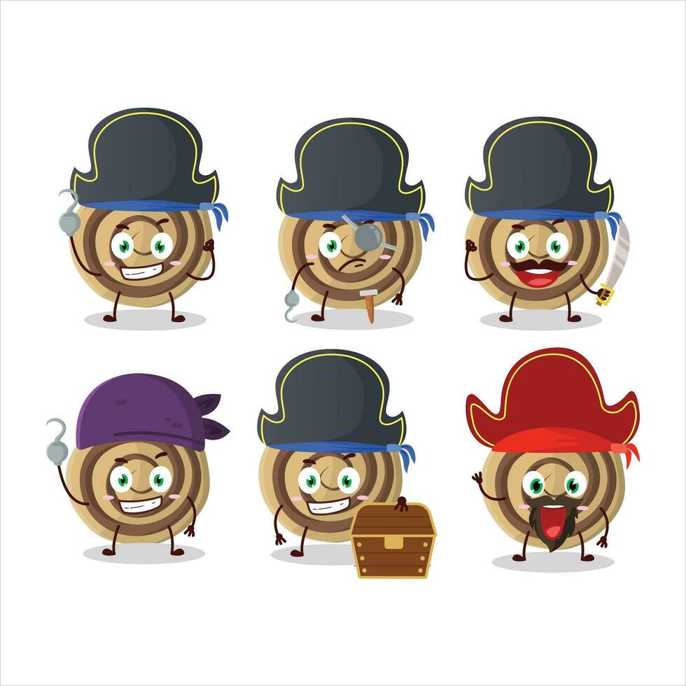 dibujos animados personaje de galletas espiral con varios piratas emoticones vector