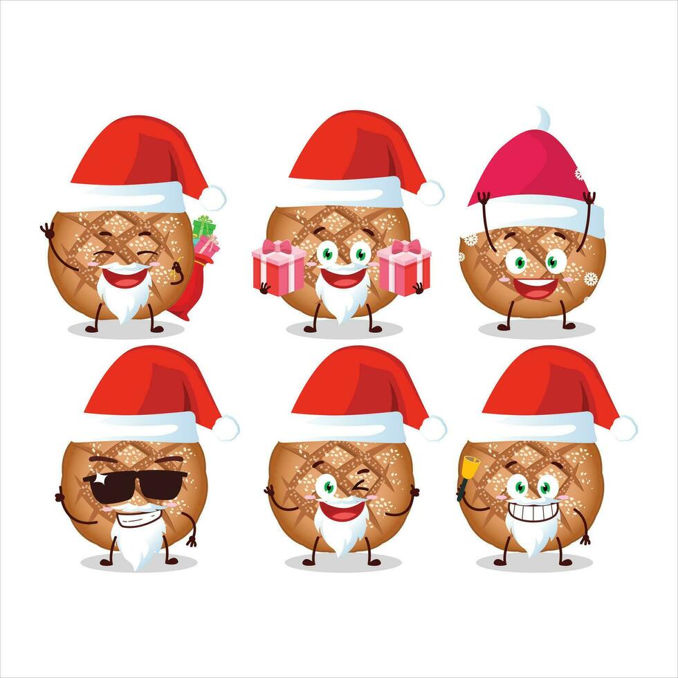 Papa Noel claus emoticones con redondo oscuro un pan dibujos animados personaje vector