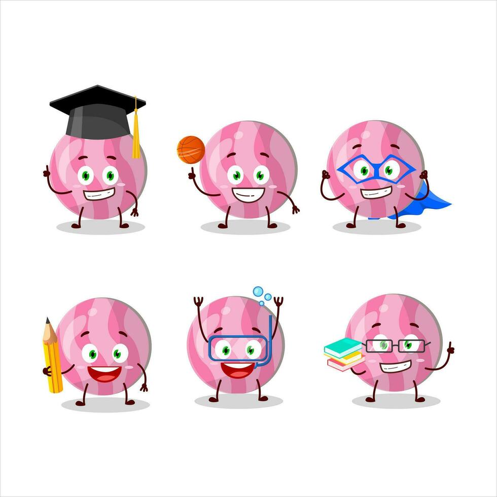 School student of pink candy cartoon character with various expressions vector