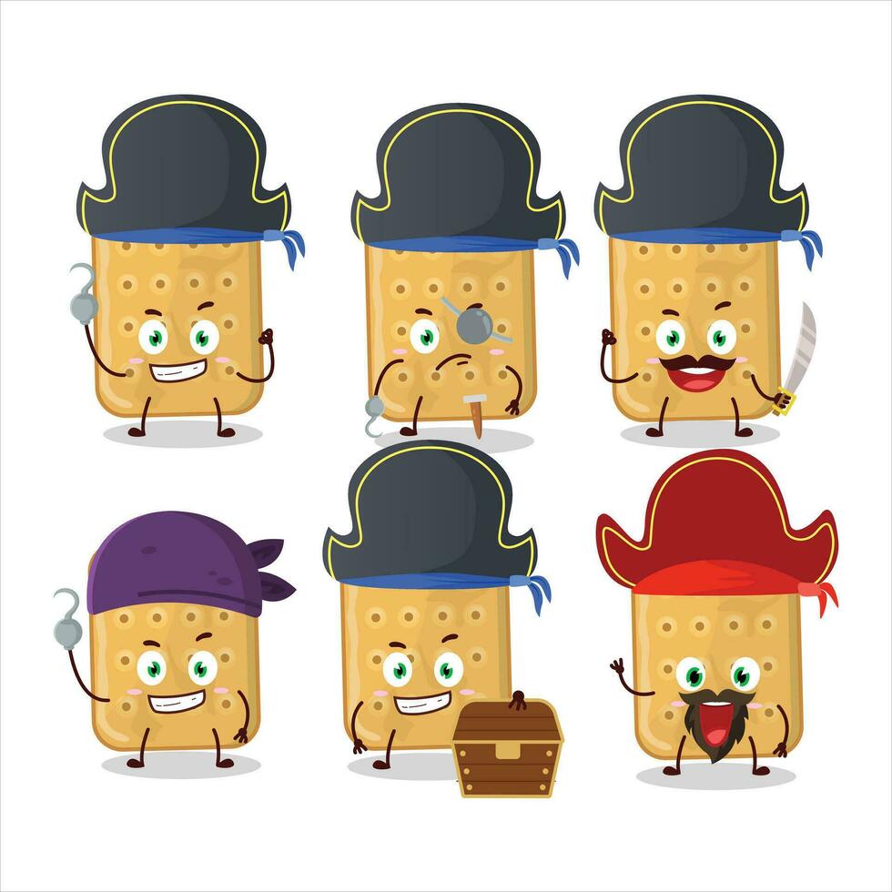 Cartoon character of biscuit with various pirates emoticons vector