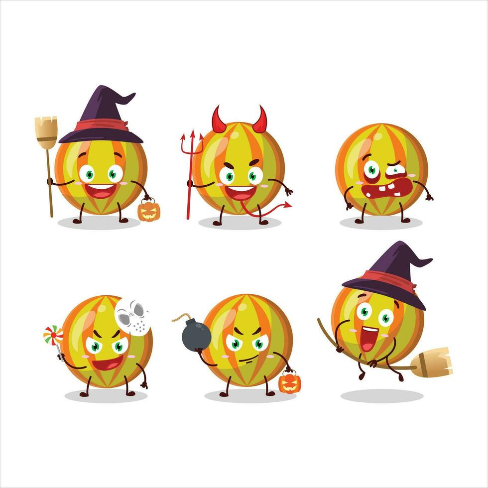 Halloween expression emoticons with cartoon character of yellow candy vector