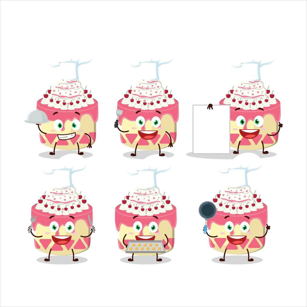 Cartoon character of sweety cake cherry with various chef emoticons vector