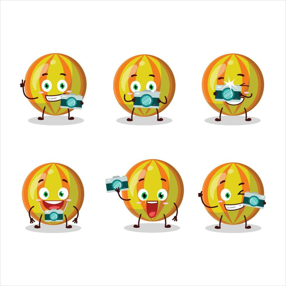 Photographer profession emoticon with yellow candy cartoon character vector