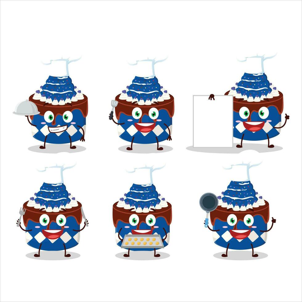 Cartoon character of sweety cake blueberry with various chef emoticons vector