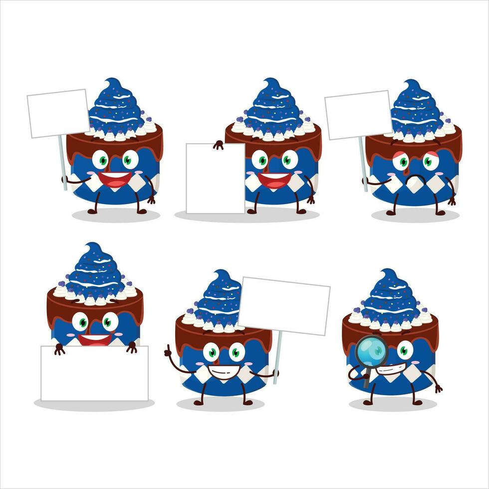 Sweety cake blueberry cartoon character bring information board vector