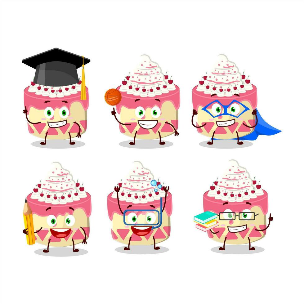 School student of sweety cake cherry cartoon character with various expressions vector