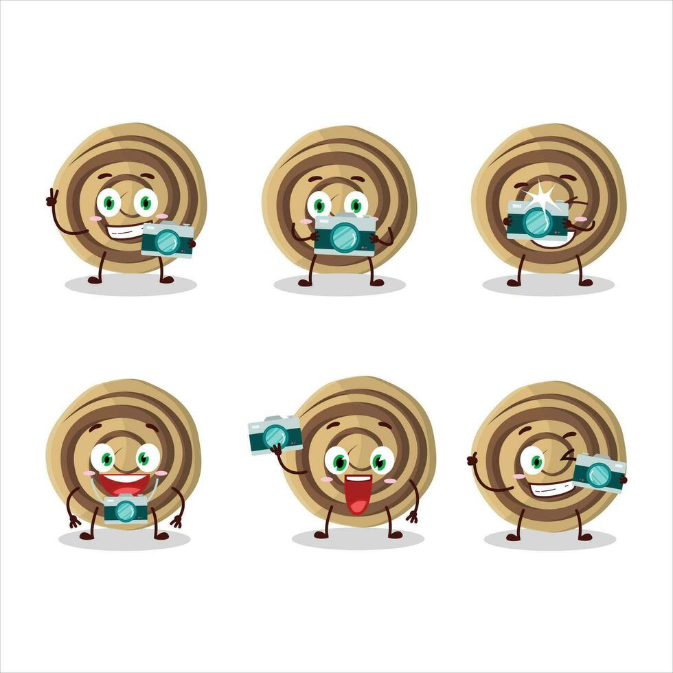 Photographer profession emoticon with cookies spiral cartoon character vector