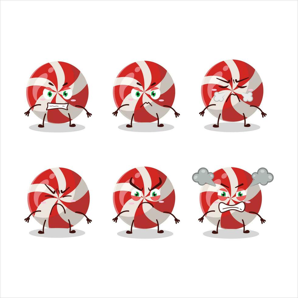 Red candy cartoon character with various angry expressions vector