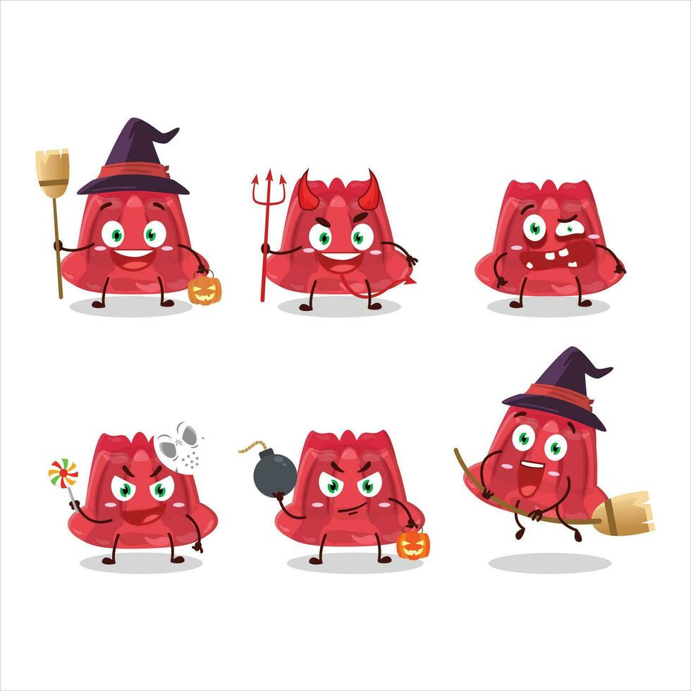 Halloween expression emoticons with cartoon character of red pudding vector