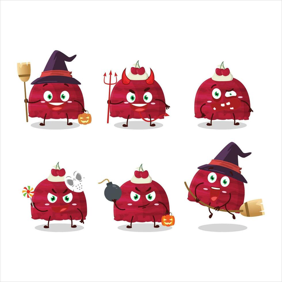 Halloween expression emoticons with cartoon character of cherry ice cream scoops vector