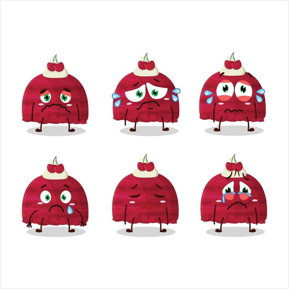 Cherry ice cream scoops cartoon character with sad expression vector
