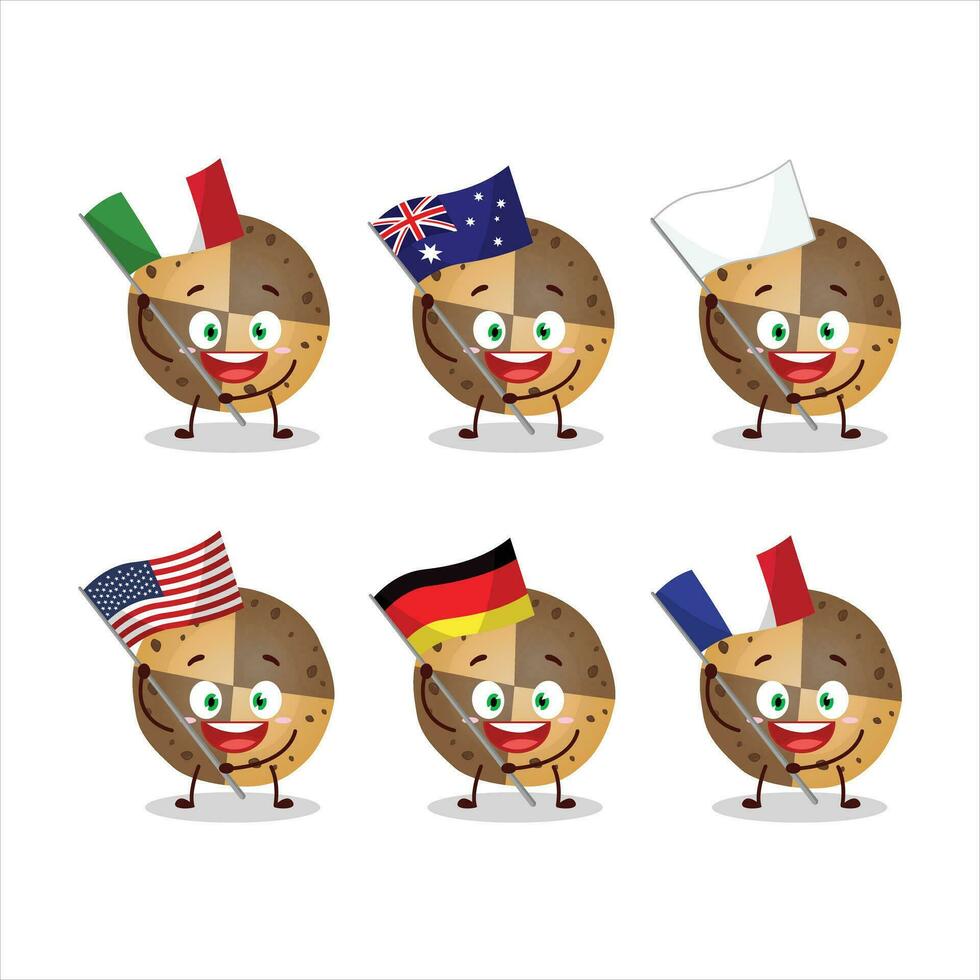 Sweet cookies cartoon character bring the flags of various countries vector