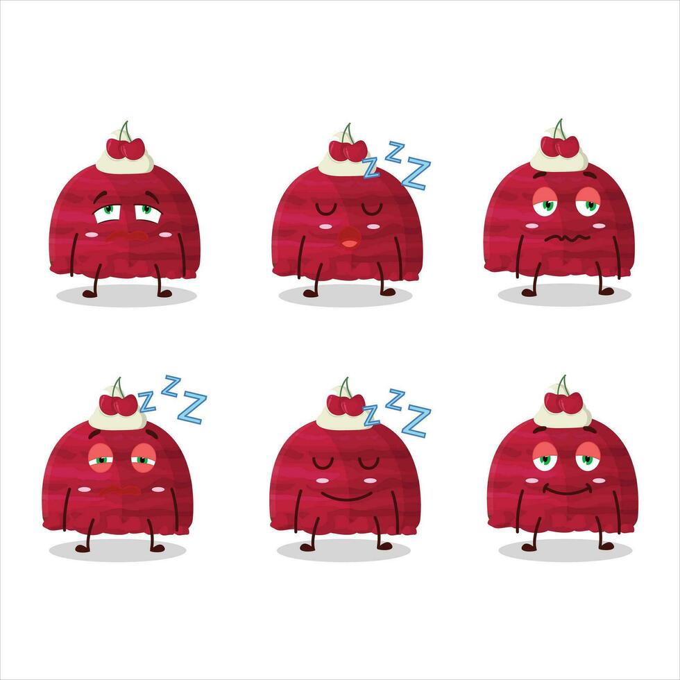 Cartoon character of cherry ice cream scoops with sleepy expression vector