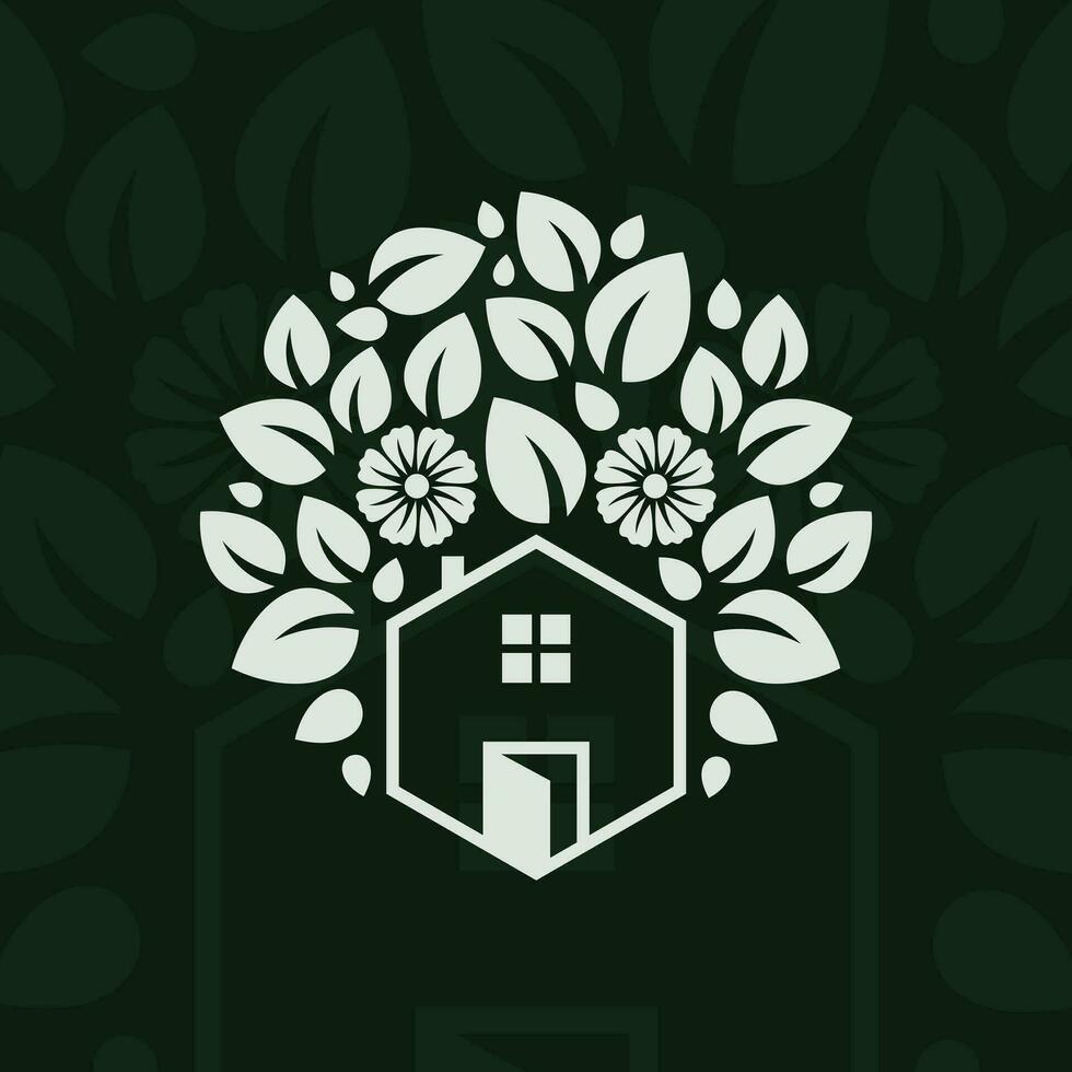 granja casa silueta botánico ornamento logo vector